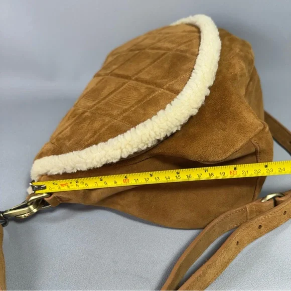 SUNDANCE Tan Suede Leather Quilted Shearling Lined Shoulder Bag NWOT - Picture 12 of 13
